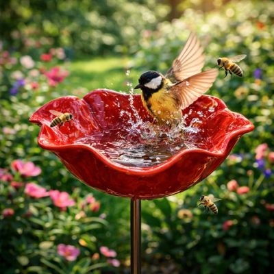 Decorazione da giardino vivace a forma di fiore con abbeveratoio per uccelli | METALLEAF